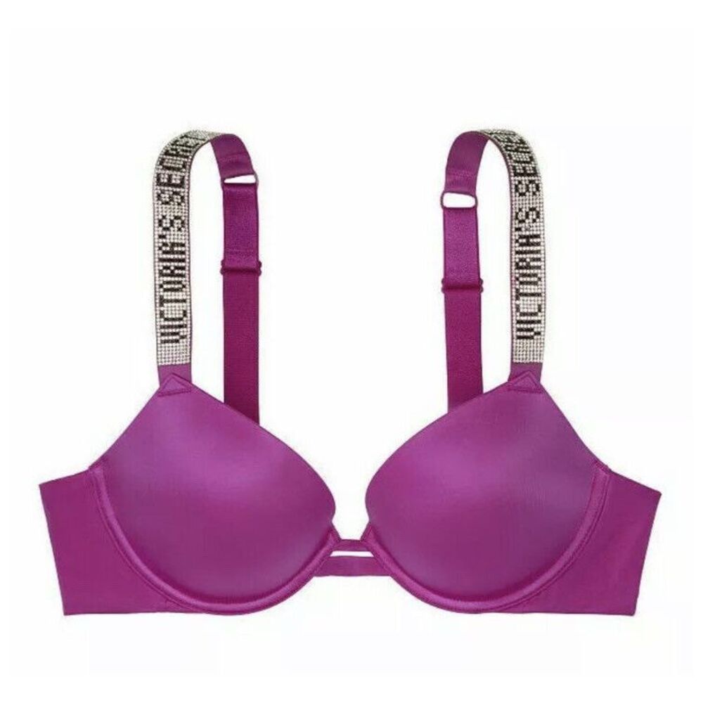 Victoria's Secret VERY SEXY Push-up Shine Strap Bra Rhinestone Berry Diva 34DDD